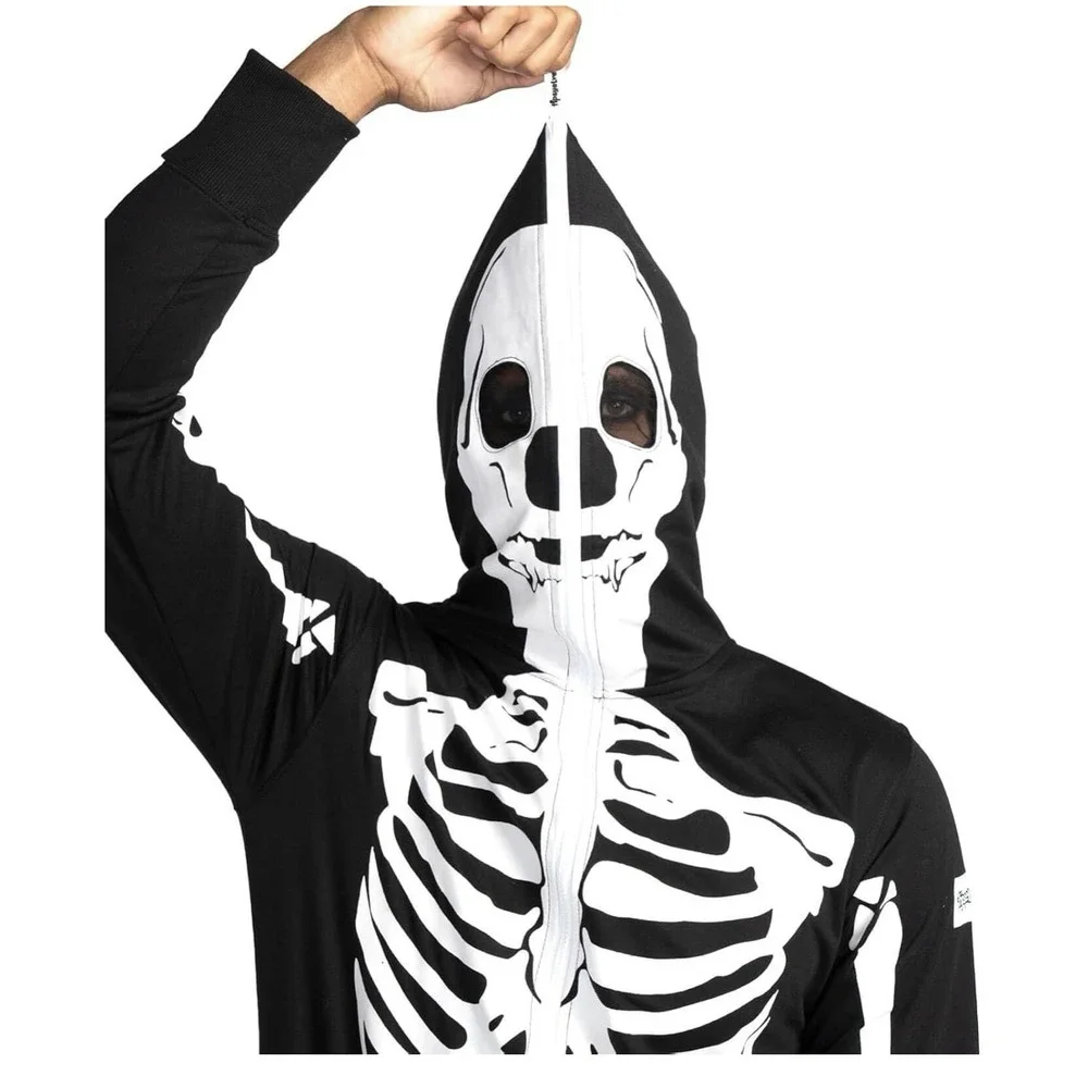 Spooktacular Creations Mens Skeleton Jumpsuit &Hood Costume Size S Glow In Dark